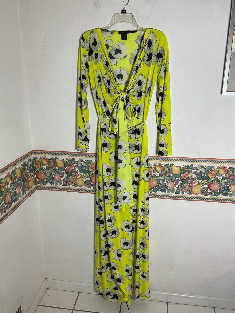 DUCCI Floral Tie Front Wrap Maxi Dress Long Sleeve Cutout Stretch Size S NWOT